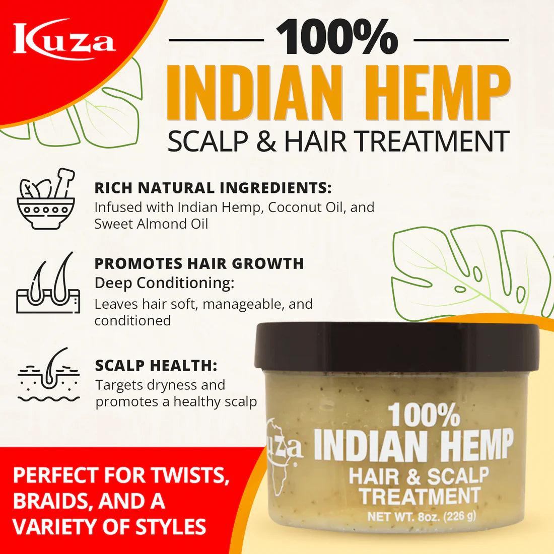 Kuza 100% Indian Hemp Hair & Scalp Treatment 18oz (Jumbo)